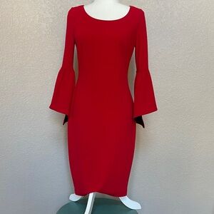Elegant Dark Red Dress with Extravagant Bell Sleeve Feature. Calvin Klein size 4